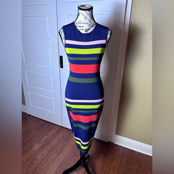 TED BAKER Ysina Striped Bodycon Midi Dress Sz 4 - Picture 7 of 14